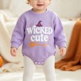 thumbnail image 2 of KPOPLK Baby Halloween Witch Bodysuit Letter Print Long Sleeve Bubble Romper for 3 6 9 12 18 Months Fall Holiday Outfit(Purple,6-12 Months), 2 of 9