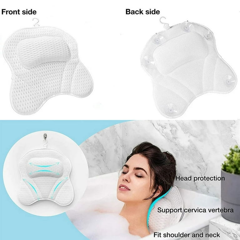 Bath Pillow, Non-Slip Bathtub Pillow with 6 Strong Suction Cups, Ergonomic  Bath Pillows for Tub Support Back, Neck, Soft 4D Bath Tub Pillow Headrest