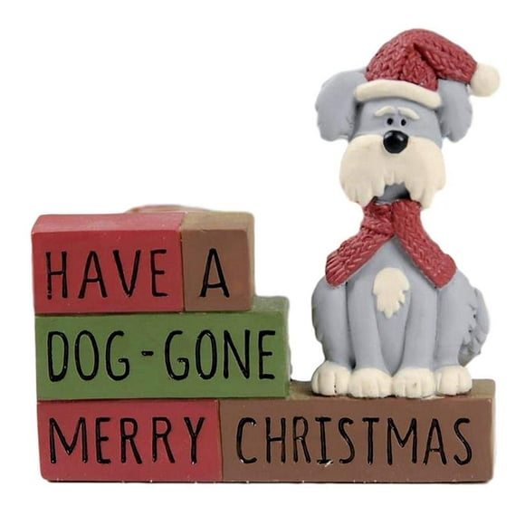 Blossom Bucket Figurine en Résine Chien Schnauzer Gris Joyeux Noël