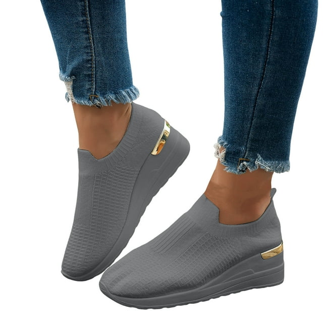 Chaussures de Marche à Enfiler à Talon Compensé Léopard pour Femmes, Confortables, en Maille Tissée Aérée, Plateforme, Mocassins, Espadrilles de Travail