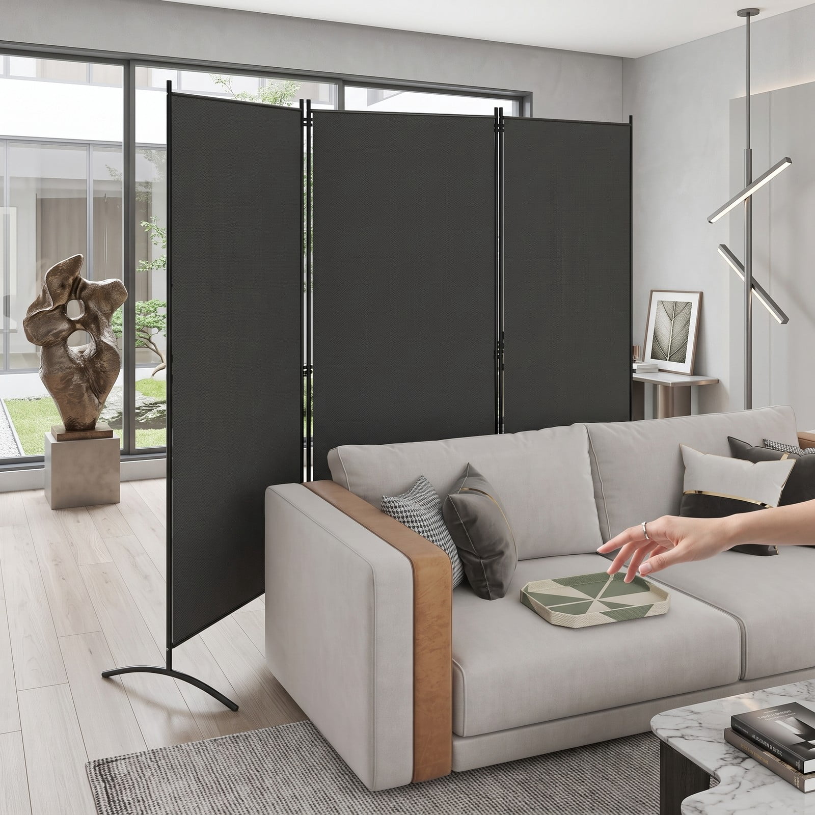 ALPULON 6 FT 3-Panel Room Divider, Freestanding Folding Privacy Partition Screen with Durable Hinges and Steel Base for Office, Bedroom, Home Decor, Gray