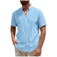 thumbnail image 3 of TAGOLD Mens Summer Short Sleeve Stand Collar Blouse & Shirt Solid Color Half Button Casual Fashion Top, 3 of 5