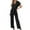Black, variant on AWXNJUX Jumpers for Women Women's Jumpsuit Casual Short Sleeve Wrap V Neck Belted Wide Leg Pants (White,M)