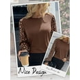 thumbnail image 6 of HUBERY Women Floral Printed Long Sleeve Crew Neck Solid Color Pullover Top, 6 of 7
