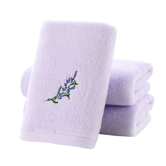 Pidada 100% Cotton Embroidered Lavender Floral Pattern Hand Towels for Bathroom Set of 3 (Light Purple)