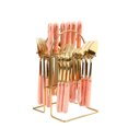 thumbnail image 1 of Xiao Hua Juego de cubiertos de acero inoxidable de 24 piezas con soporte para 7 personas, color dorado y rosa, 1 of 5