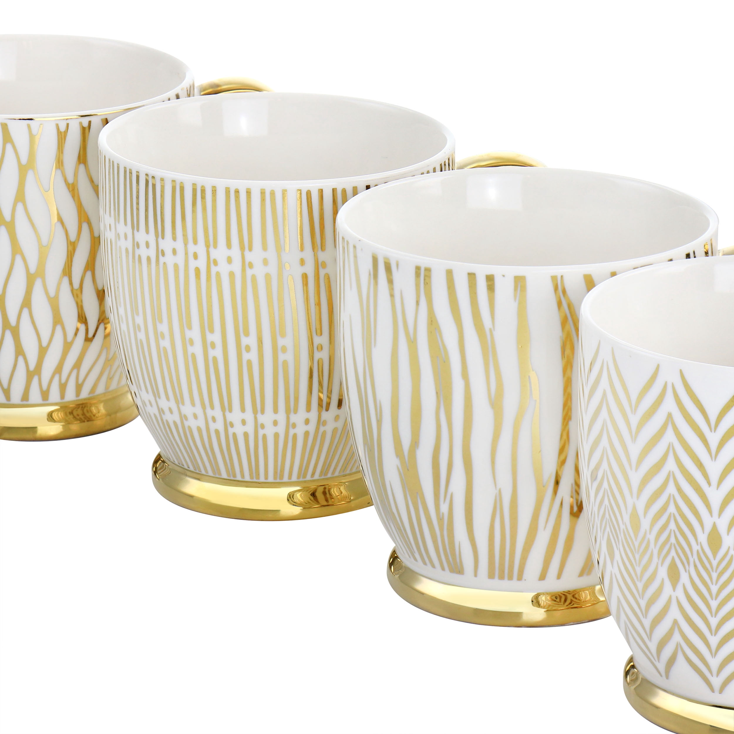 Gibson Home Gold Finch 4 Piece 16.7oz Electroplated Fine Ceramic Mug Set in Gold