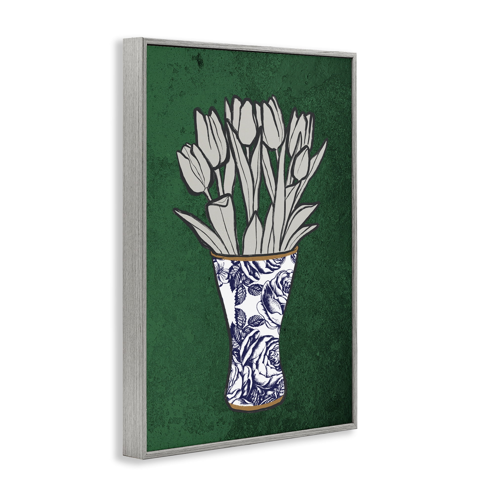 Stupell Industries Tulip Bouquet Vase Botanical & Floral Painting Gray Framed Art Print Wall Art, 20 x 30