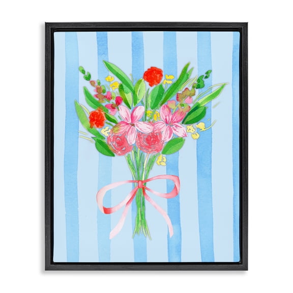 Bright Springy Bouquet Stripes Black Framed Floater Canvas Wall Art, design by Nina Jacobs