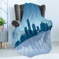 thumbnail image 4 of Wisconsin Soft Flannel Fleece Throw Blanket, Silhouette Style with Retro Rays Milwaukee Skyline, Cozy Plush for Indoor and Outdoor Use, 50" x 70", Sky Blue Purpleblue, by Ambesonne, 4 of 5