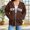 Brown, variant on Fleece Jacket Women Zip Front Hooded Letter Print Loose Blouse Coat, Sizes S-3XL