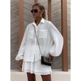 thumbnail image 6 of 2 Piece Sets for Women Matching Two Piece Fashion Oversized Shirts and Shorts Spring Outfit White M, 6 of 8
