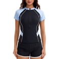thumbnail image 4 of uvwlwu Women Half Zip Color Block Rash Guard Two Piece Swimsuit with Shorts,XL, 4 of 7