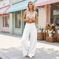 thumbnail image 5 of Women's Baggy Wide Leg Pants High Waisted Elastic Waist Casual Loose Sweatpants Solid Color Lounge Trousers with Pockets, 5 of 8