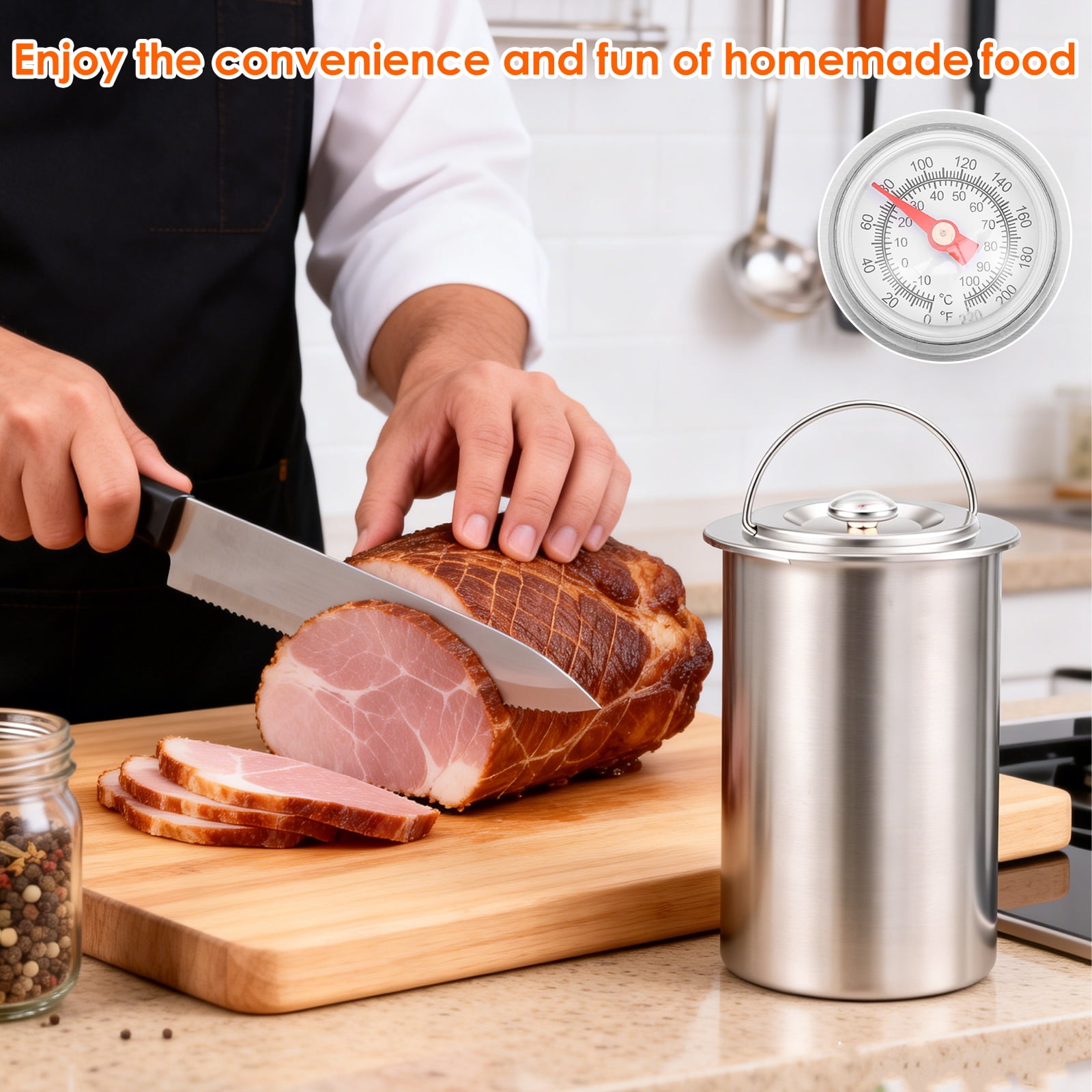 304 Stainless Steel Meat Press Cooker Ham Maker Meat Pressure Cooker Large Capacity Homemade Ham Press Maker with Thermometer and 10 Cooking Bag