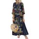thumbnail image 2 of Vestido Manga 3/4 Vestido De Cuello Redondo Mujer Ropa Vintage Estampado De Flores, Azul Oscuro, XL Sweethay AP002211-20, 2 of 6