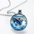 thumbnail image 2 of Dolphin Glass Circular Pendant Necklace - Women's Fashion Necklace, 2 of 5