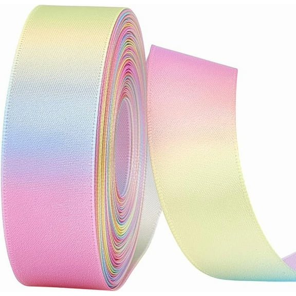 27.3 Yards Rainbow Ribbon 1" Satin Polyester Single Face Colorful Ribbons Pastel Ribbon Iridescent Ribbons for DIY Clothing Holiday Wedding Decor Gift Wrapping Making