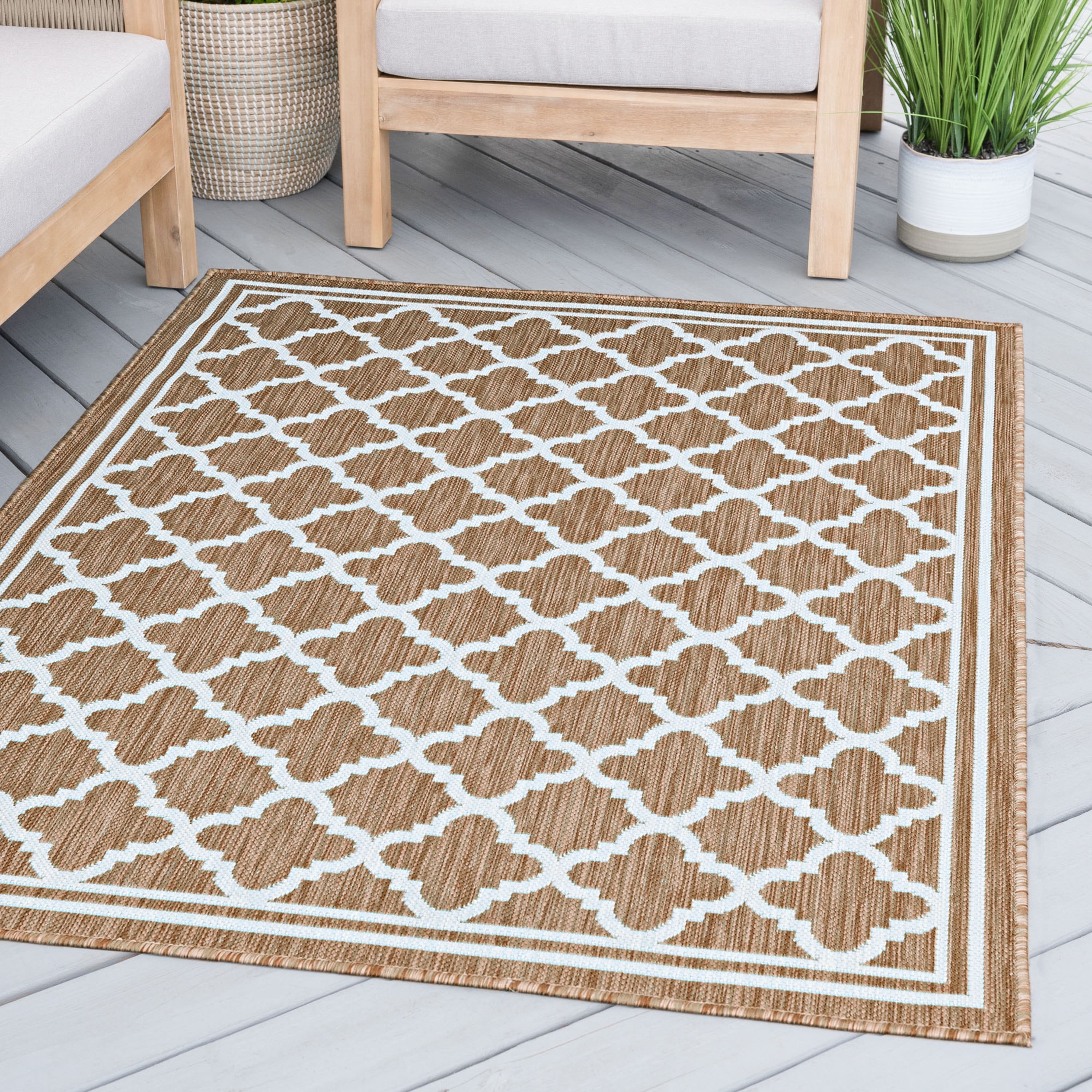 4x6 Water Resistant, Indoor Outdoor Rugs for Patios, Front Door Entry, Entryway, Deck, Porch, Balcony | Outside Area Rug for Patio | Gold, Geometric | Size: 4' x 5'3''