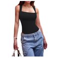 thumbnail image 3 of Women'S Bodysuits Ribbed Strappy Square Neck Sleeveless Tummy Control Tank Tops Bodysuits Black XL, 3 of 7