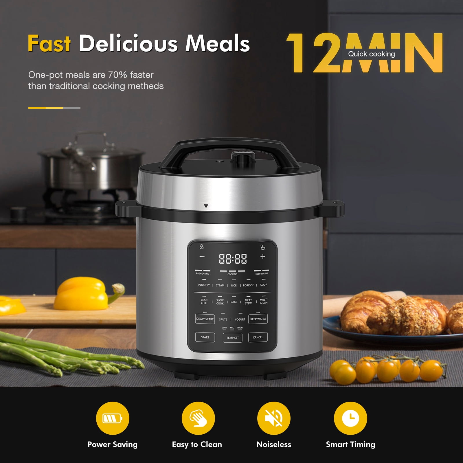 JOINSUN Electric Pressure Cooker 6 Quart, Instant Multi Cooker Stainless Steel Cooker