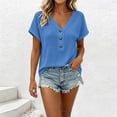 thumbnail image 4 of Tqcoqu Waffle Knit V Neck Henley T-Shirt for Women,Button Detail Short Sleeve Casual 2026 Summer Tops,Sky Blue Women's S-XXL, 4 of 7
