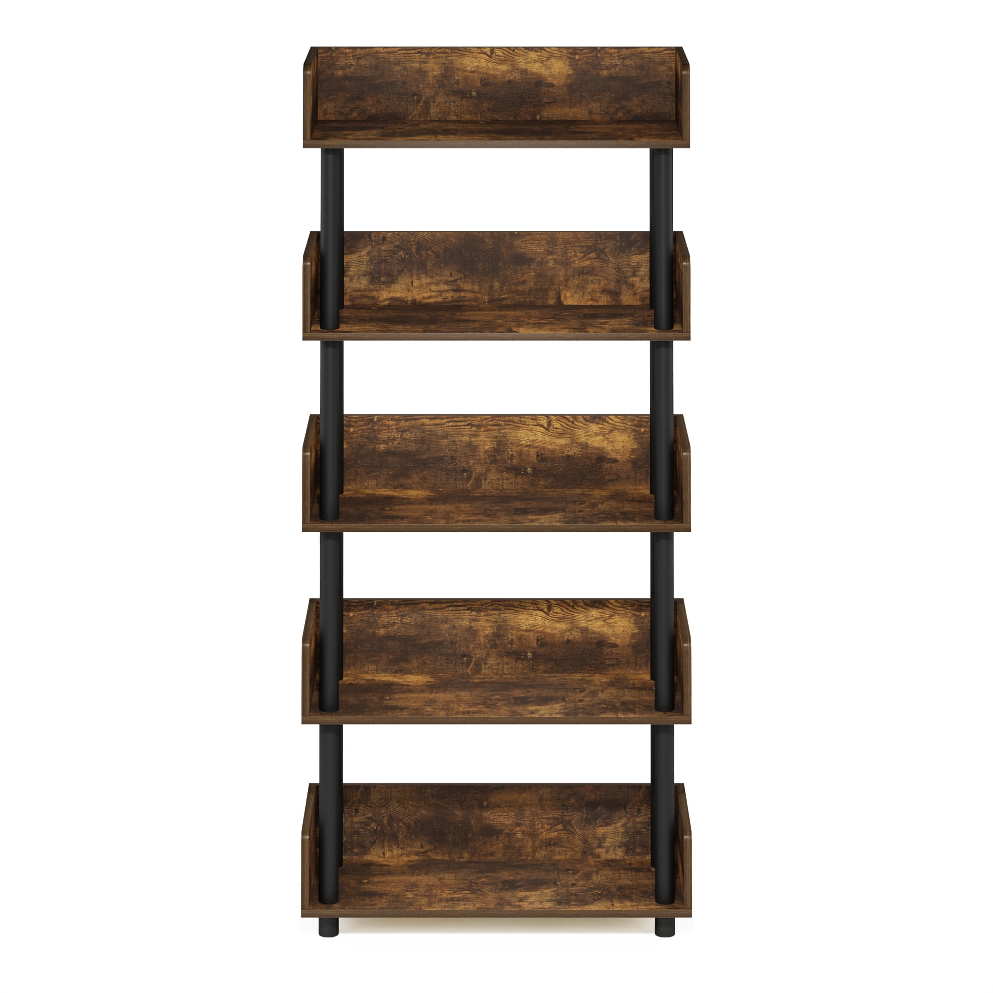 Furinno Turn-N-Tube 5-Tier Freestanding Multipurposes Display Rack, Amber Pine/Black