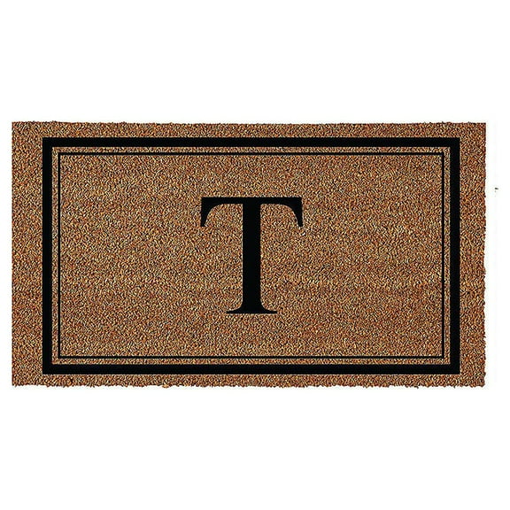 Evergreen Monogram Indoor Outdoor 100% Natural Coir Doormat 28" x 16" | Letter "T"