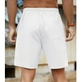 thumbnail image 4 of QDG Mens Linen Shorts Casual Elastic Waist Drawstring Summer Beach Shorts Pockets Classic Fit White 2XL, 4 of 10