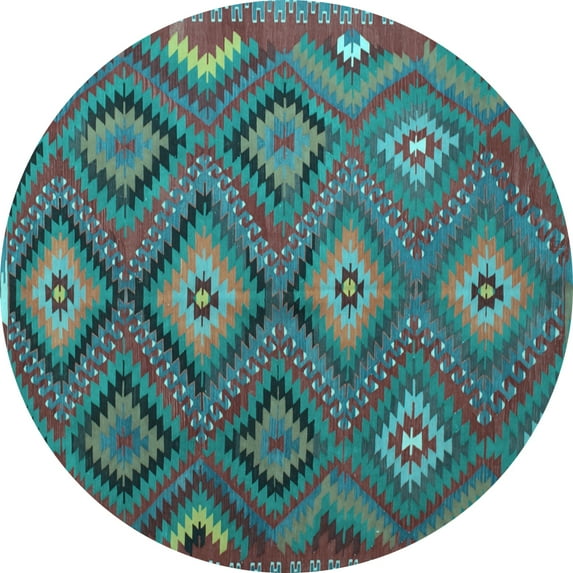 Ahgly Company Indoor Round Southwestern Light Blue Country Area Rugs, 7' Round