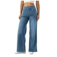 thumbnail image 4 of YDFCWXW Wide Leg Jeans for Woman Pull On Elastic Waist Trendy Boyfriend Jeans Sweatpants Denim Pants with Pockets Sky Blue, XS, 4 of 8