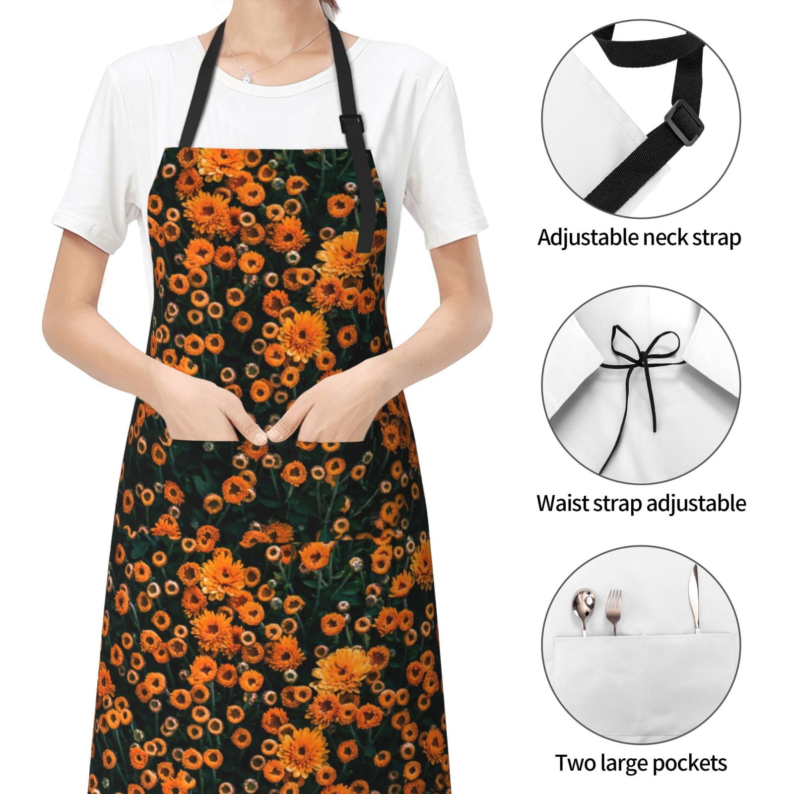 Kdxio Daisies Apron with Pockets Adjustable Kitchen Aprons for Men Women Waterproof Aprons for Cooking,Drawing,Crafting, Baking Household Cleaning