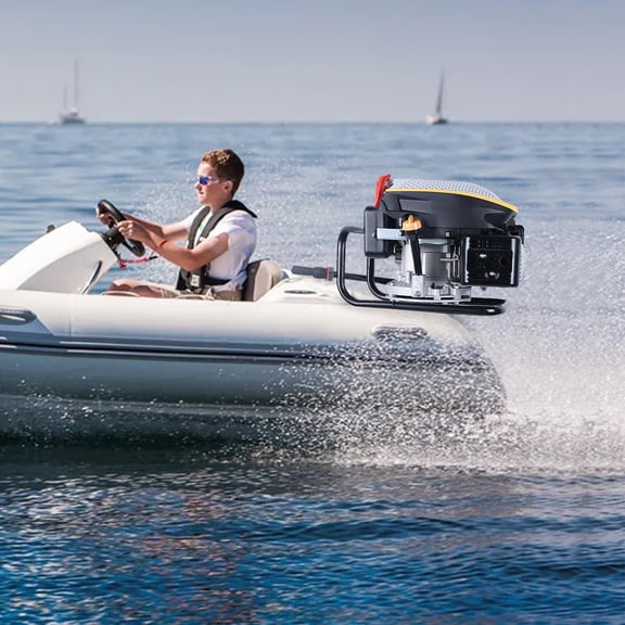 9 HP 4 Stroke Manual Recoil Starting Outboard Motor Heavy Duty Long Shaft 225CC Outboard Engine for Inflatable Boats Iron Boats