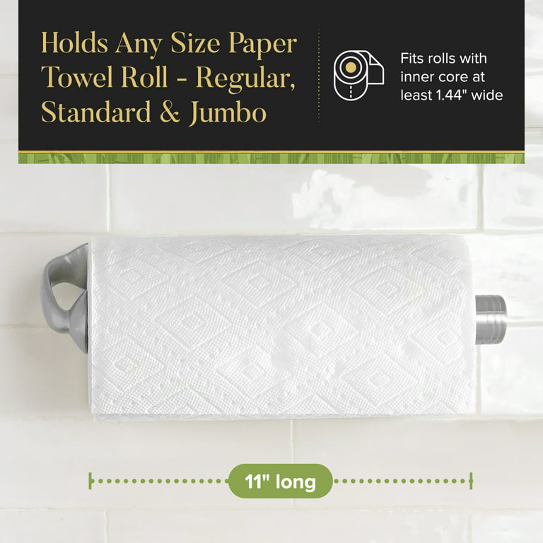 WeGuard Paper Towel Holder Wall Mount with Self-Adhesive and Screws,  Dual-Use Paper Towel Holder Under Cabinet with Special Ratchet System,  One-handed operation Paper Roll Holder with Damping Function 