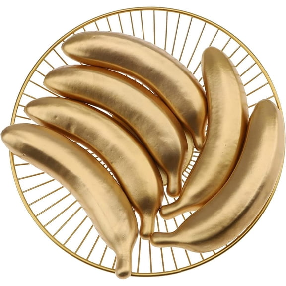 Mictong fake plastic banana decoration New Year simulation fruit model simulation realistic display props suitable for decoration parties, gold, 6 pieces