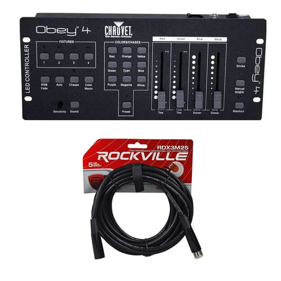 Chauvet Obey 4 DMX-512 LED Wash Light Controller w/3 or 4 Channel Mode DMX Cable