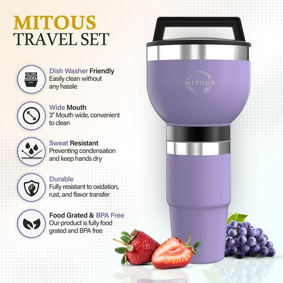 MITOUS Tumbler and Bowl Set, Double Wall Insulated Vacuum Set - Light Purple 00012