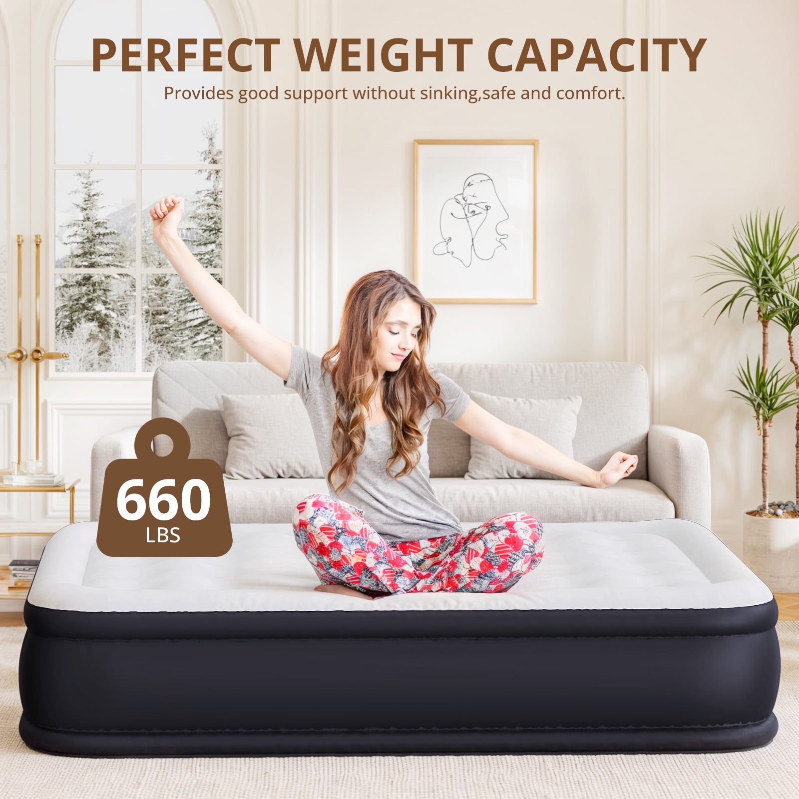 Atilioo Air Mattress with Built-in Pump, Inflatable Airbed, High Durability Blow Up Mattresses for Camping Home Camping Travel, 660lb Max, Twin Size 16 Inch, Black