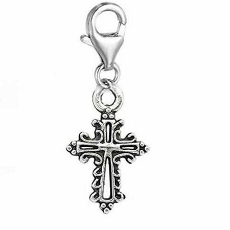 Dangling Cross Pendant - Clip on Cross Charm Dangle Pendant for European Clip on Charm Jewelry with Lobster Clasp