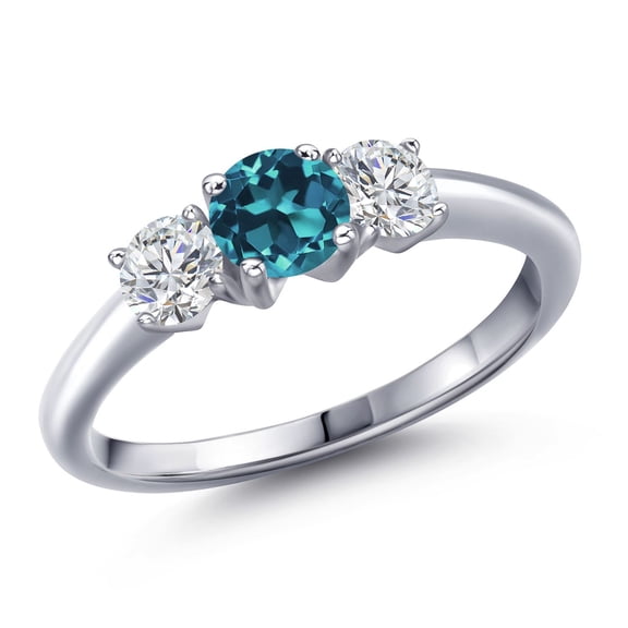 Gem Stone King 925 Sterling Silver London Blue Topaz and Lab Grown Diamond Engagement Ring for Women | 1.24 Cttw | Round 5MM | Gemstone November Birthstone | Size 7