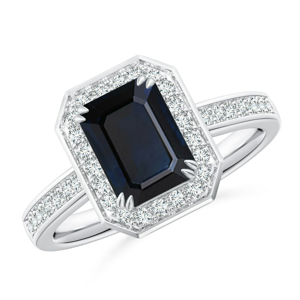 Angara - September Birthstone Ring - Emerald-Cut Blue Sapphire ...