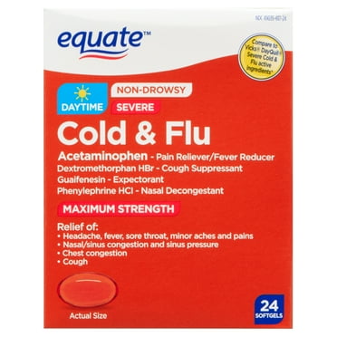 Equate Maximum Strength Daytime Cold & Flu Softgels with Acetaminophen, 24 Count