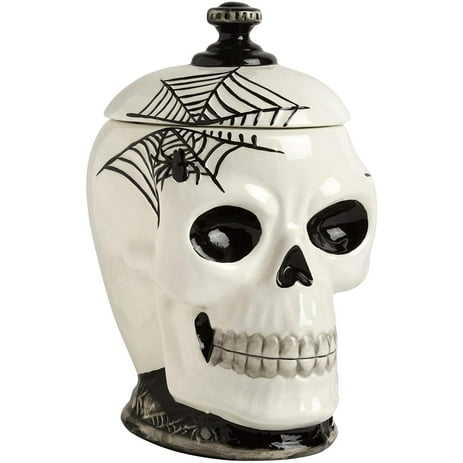 Northeast Home Goods Halloween Black and White Skull Ceramic Cookie Jar Candy Holder