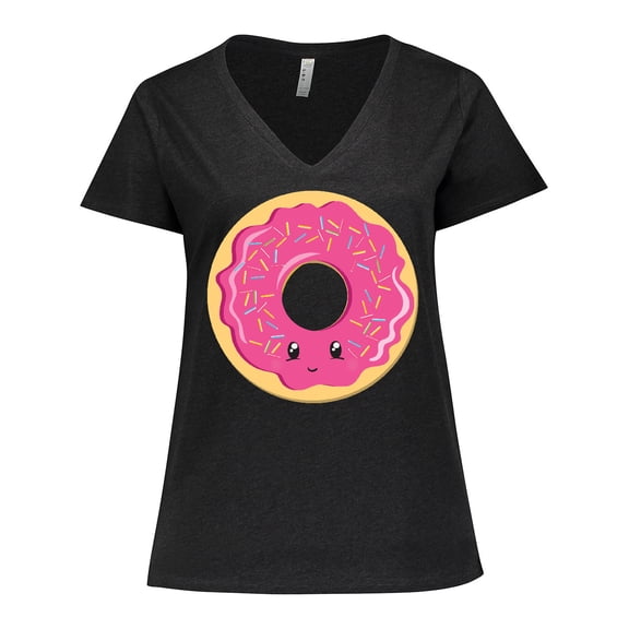 Inktastic Hot Pink Donut Women's Plus Size V-Neck T-Shirt
