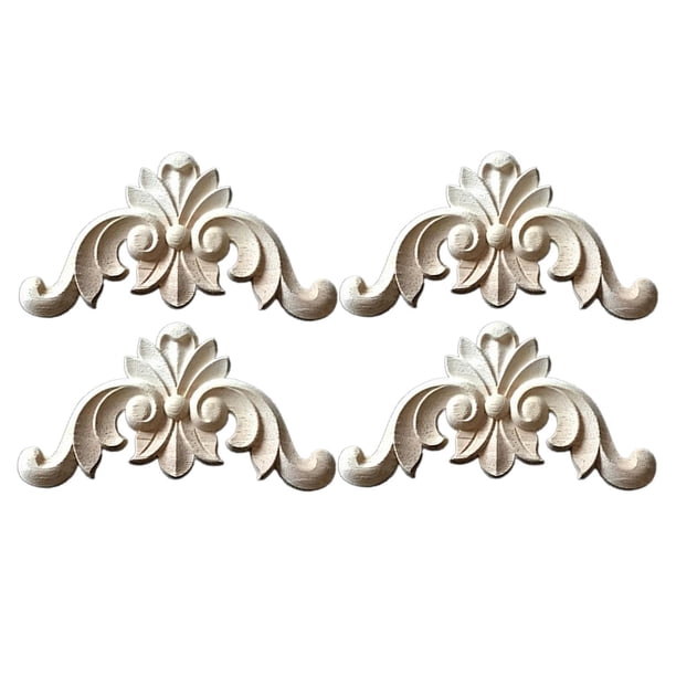 Billuyoard 4 piezas de tallada apliques figuritas de marco de molduras para decoración Artesanía Madera 4 cm x 4 cm