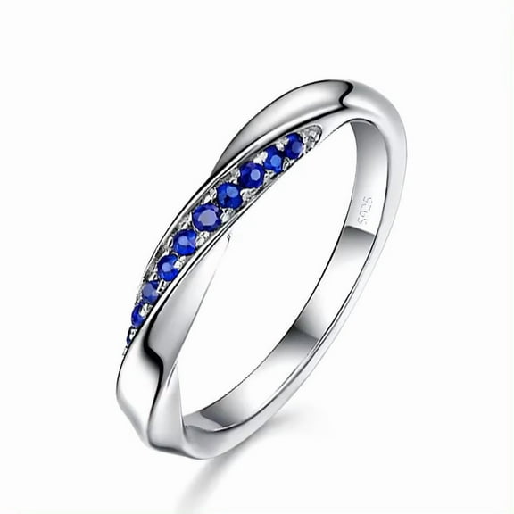 Lab Created Blue Sapphire Twisted Wedding Engagement Band Ring in 925 Sterling Silver for Women Sapphire Ring For Women