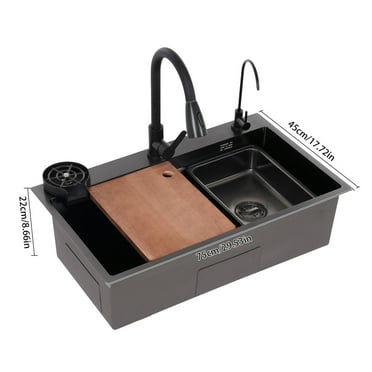 Kitchen Sink Stainless Steel Sink with Faucet Multifunction Sink Set Black 25.59*7.09*22.05 in