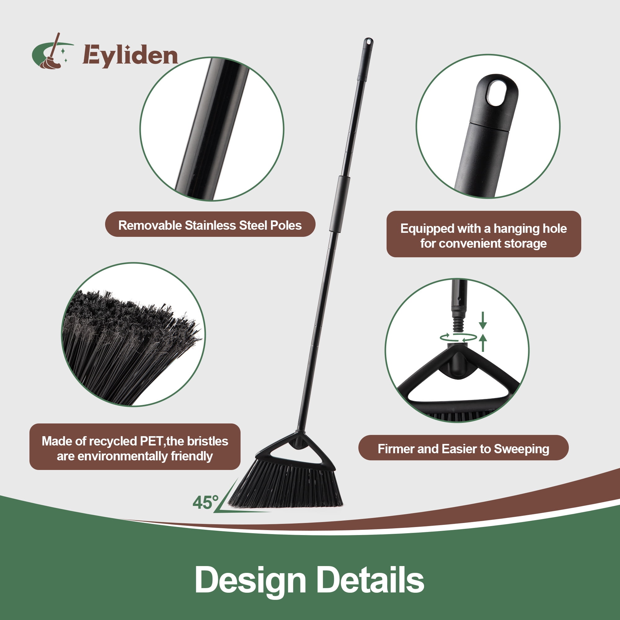 Heavy Duty Angled Broom for Outdoor/Indoor Use for Sweeping Patio, Garage, Stiff Bristles & Adjustable 59.8" Handle, Black