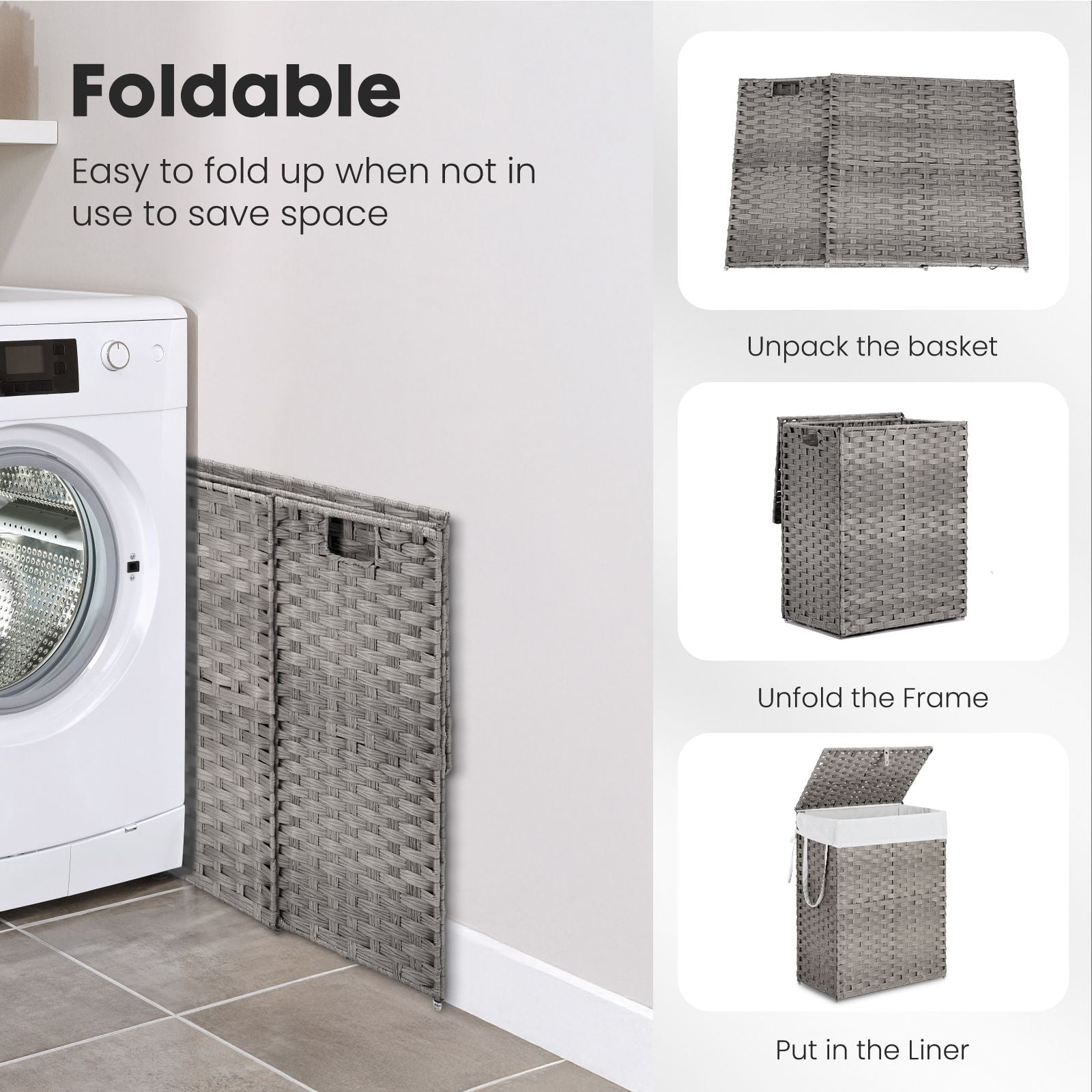 Gianna 90L Laundry Hamper with Lid, Laundry Basket with Removable Liner for Bathroom Bedroom