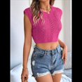 thumbnail image 4 of Suéter de Punto de Verano para Mujer, Chaleco Informal de Corta con Cuello Redondo y Canalé, Camiseta Sin Mangas. Rosa Roja L, 4 of 10